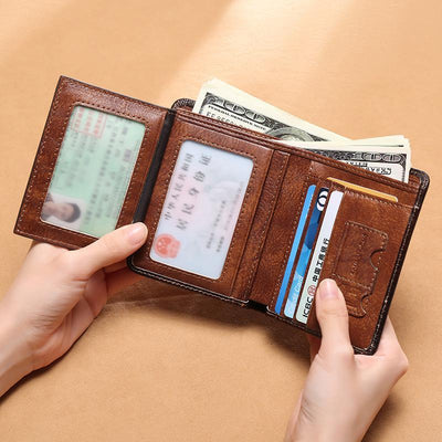 Genuine Leather RFID Multi-Card Bifold Wallet