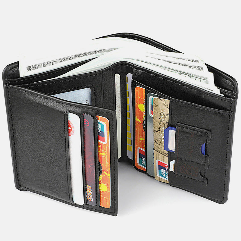 Men's Trifold Durable Leather Wallet Large Capacity Card Holder Money Organizer