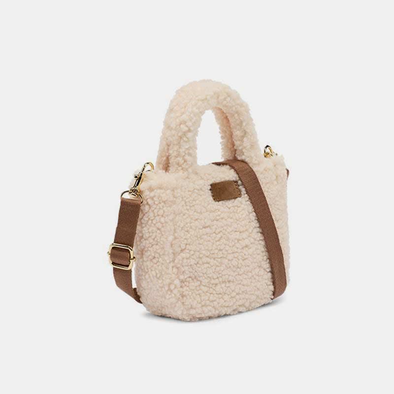 Small Plush Tote Bag for Women Fluffy Top-Handle Crossbody Handbag