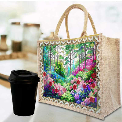 Rainforest DIY Diamond Air Painting Tote Resuable Linen Shoulder Bag