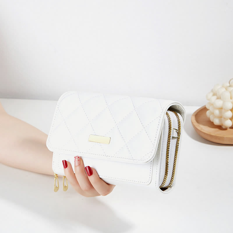 Double Zip Phone Bag Quilted Crossbody Bag Wallet Clutch