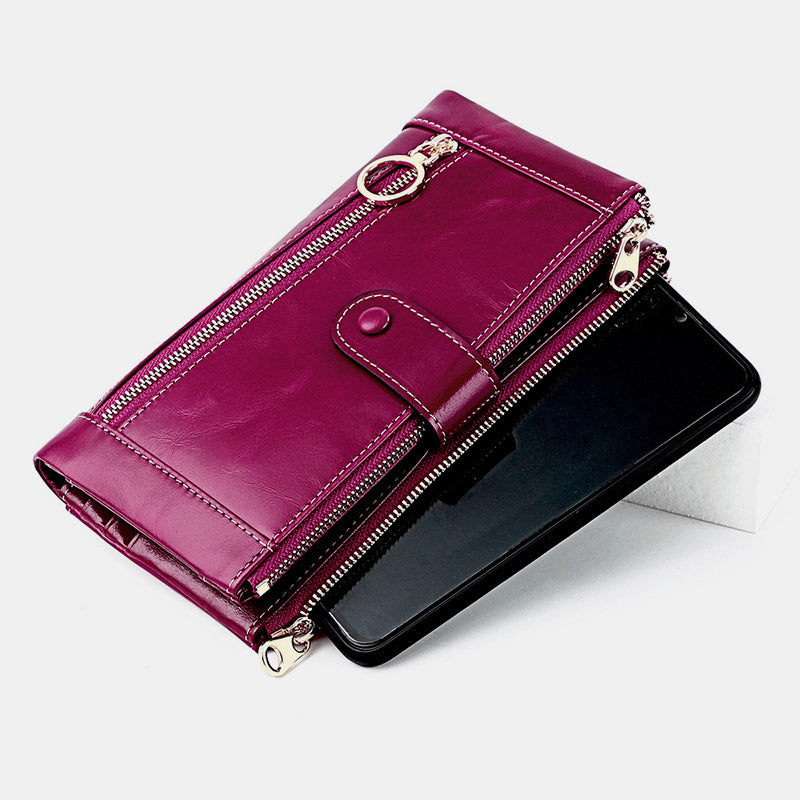 Genuine Leather RFID Blocking Credit Card Holder Bifold Clutch Wallet for Women