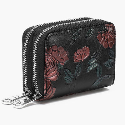 Floral Leather Wallet RFID Accordion Card Bag For Women