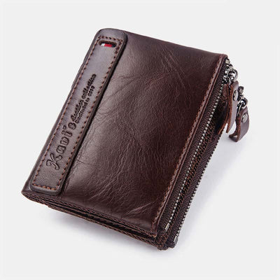 Vintage Genuine Leather RFID Wallet With Zipper Pocket