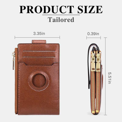 Genuine Leather Bifold Zip Airtag Wallet Apple Wallet RFID Blocking Card Holder