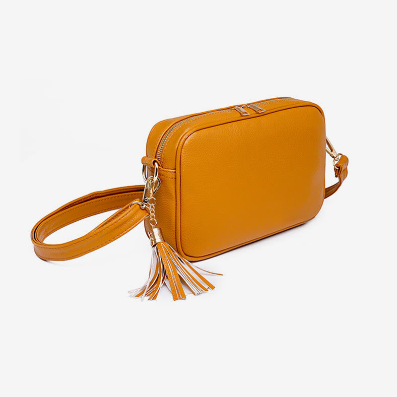 <Shipped within 24 hours> Women Tassel Solid Color Casual Leather Bag