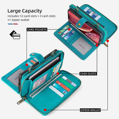 Wallet Case for iPhone Magnetic Detachable Wallet Purse with Crossbody Strap