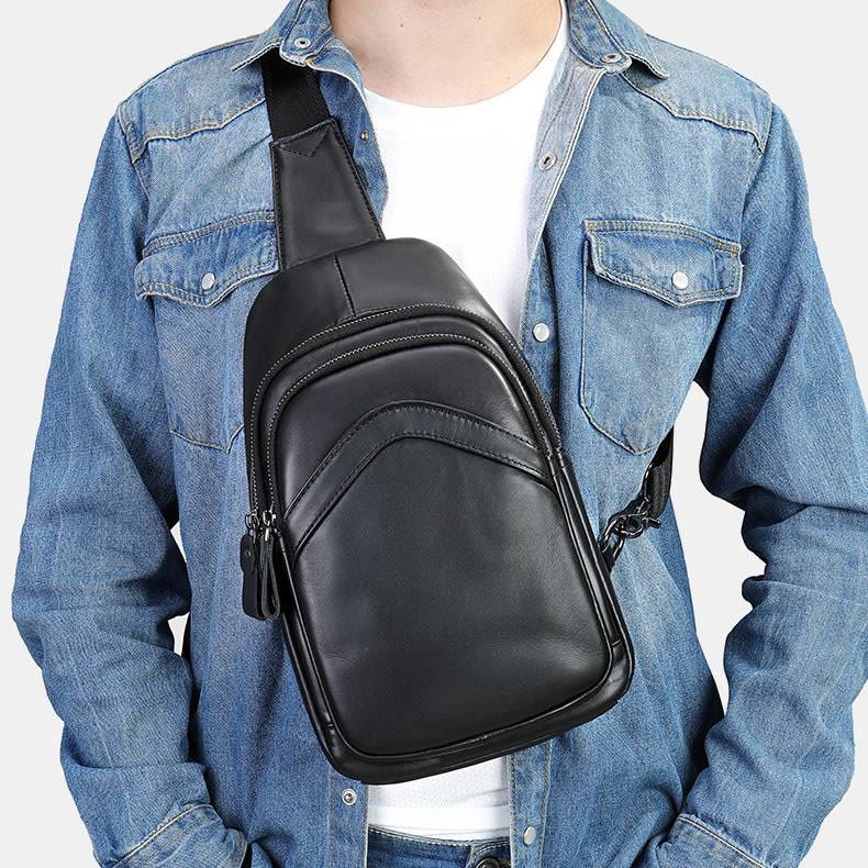 Sling Bag for Men Geniune Leather Casual Shopping Day Pack