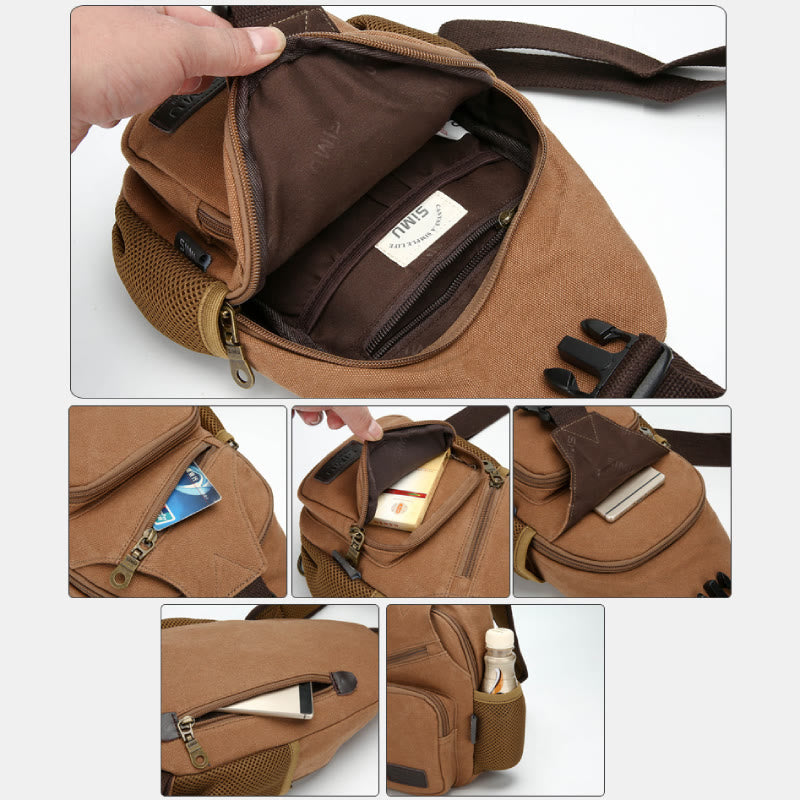 <Shipped within 24 hours> Canvas Outdoor Casual Large Capacity Crossbody Bag Chest Bag