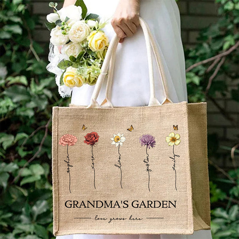 Custom Name Grandma's Garden Tote Bag Large Shopping Travel Beach Handbag