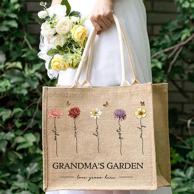 Custom Name Grandma's Garden Tote Bag Large Shopping Travel Beach Handbag