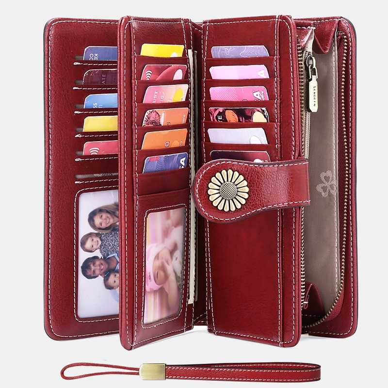 Women RFID Blocking Leather Wallet Multi-slot Credit Card Holder Clutch