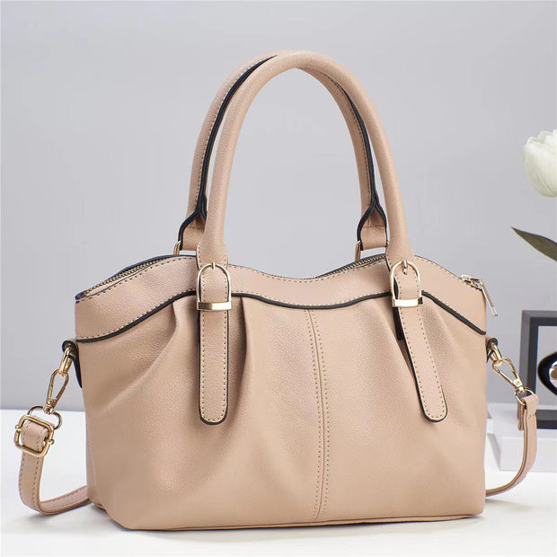 Plain Color Office Tote For Women Leather Top-Handle Bag