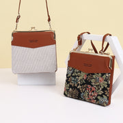 Leather Crossbody Handbag for Women Double Compartment Kiss Lock Shoulder Bag