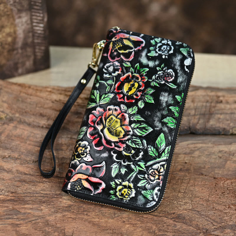 Wallet For Women Genuine Leather Retro Printing Large Capacity Purse