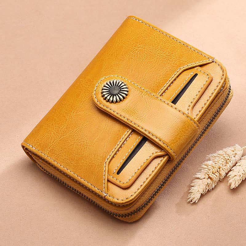 RFID Blocking Compact Bifold Leather Wallet with Detachable Card Holder