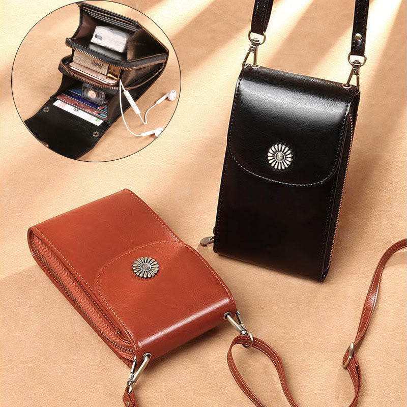 Phone Bag For Women Cowhide Genuine Leather Vertical Crossbody Bag