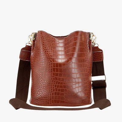 <Shipped within 24 hours> Crocodile Print Leather Shoulder Bucket Bag