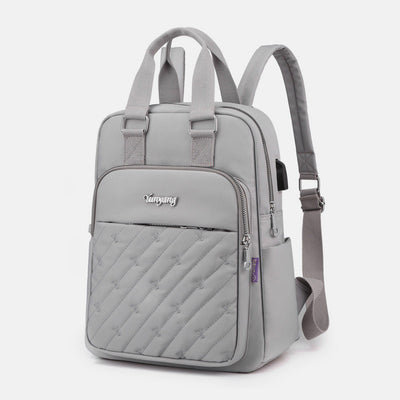 Lightweight Embossing Embroidery Backpack With USB Charging Port