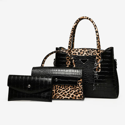 <Shipped within 24 hours> 3 Piece Crocodile Leopard Grain Leather Tote Set