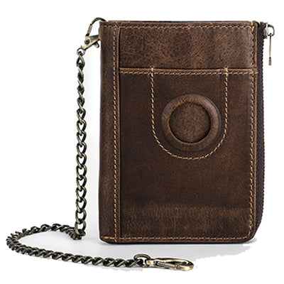 Zip Around Leather Airtag Wallet Apple Wallet with Chain