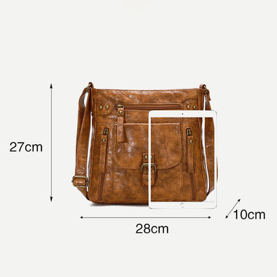 Retro Soft Washed Leather Multi Pocket Crossbody Bags for Women Lady