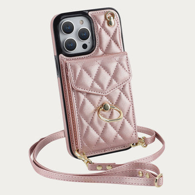 Phone Wallet Case For iPhone 13/14/15 Functional Quilted Crossbody Phone Case