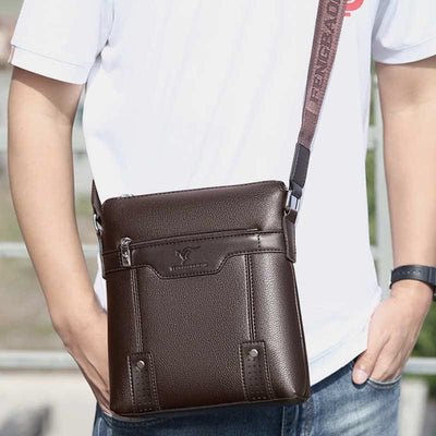 Small Leather Messenger Bag for Men Casual Business Handbag Crossbody Purse