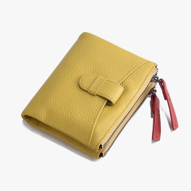 Double Zipper Short Wallet For Women Small Lightweight Purse