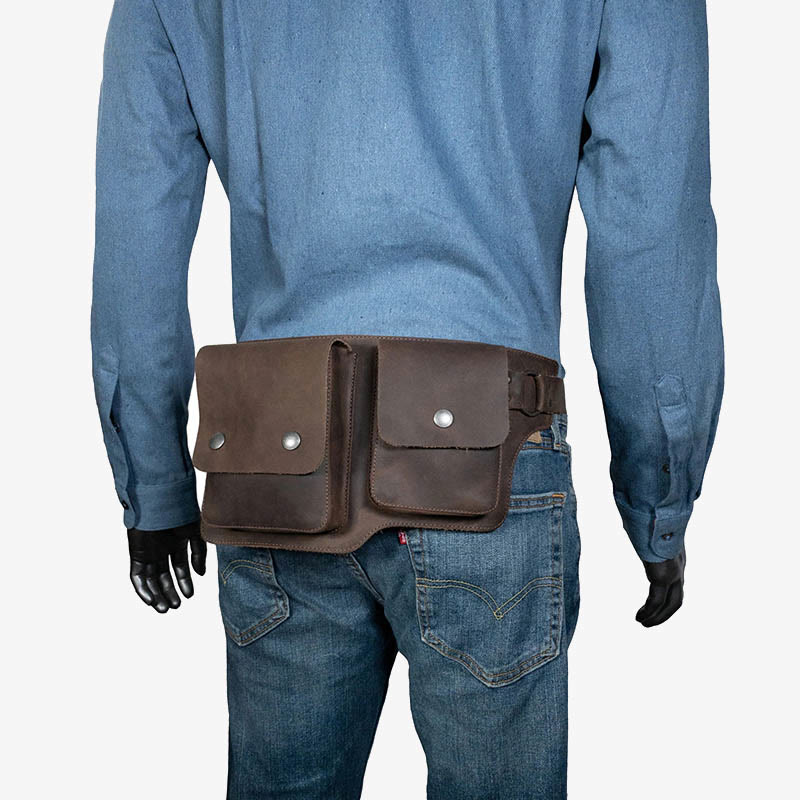 Vintage Cycling Waist Bag Double Main Pocket Leather Belt Pack