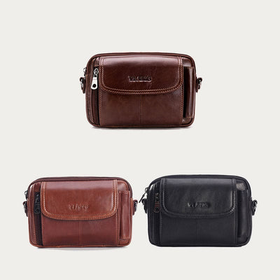 Leather Waist Bag For Men Retro Multifunctional Crossbody Phone Bag