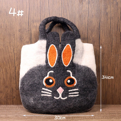 Handmade Bag Wool Blend Felt Handbag Large Bunny Face Tote