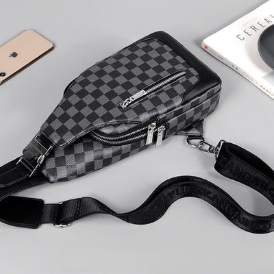 <Shipped within 24 hours> Double Layer PU Leather Sling Bag Plaid Crossbody Bag