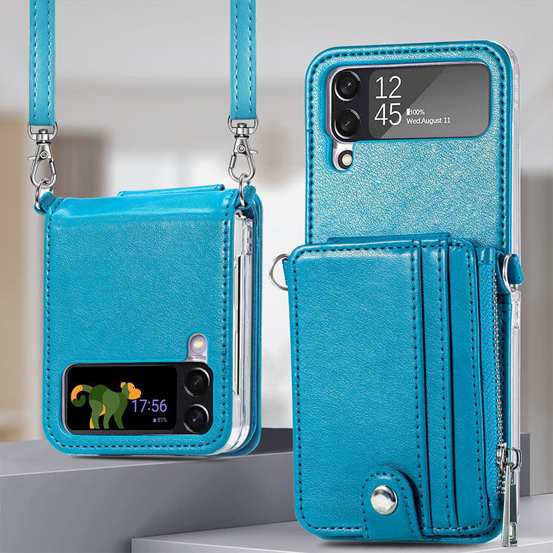 Phone Case For Z Flip3 PU Leather Crossbody Folding Wallet