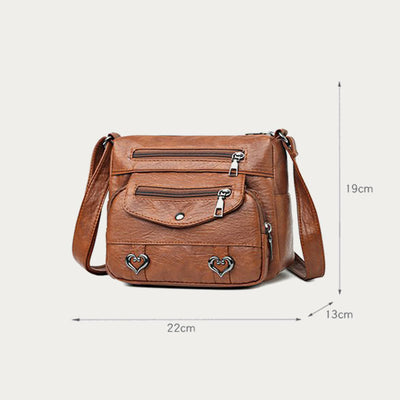 Heart Decor Crossbody Bag Retro Faux Leather Women Shoulder Purse