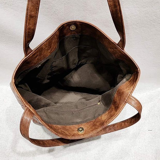 Retro Tote Bag for Women Large Capacity Splicing Leather Handbag Shoulder Bag