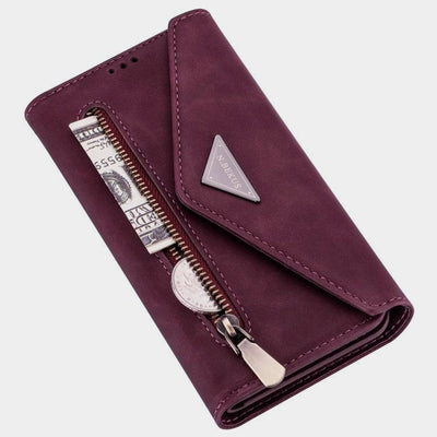 Zipper Leather Wallet Case Phone Cover with Shoulder Strap for iPhone