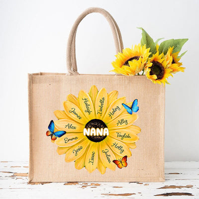 Custom Name Sunflower Tote Bag Large Shopping Travel Beach Handbag