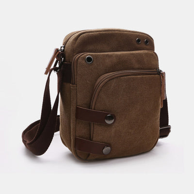 Triple Zip Durable Canvas Crossbody Bag Messenger Bag