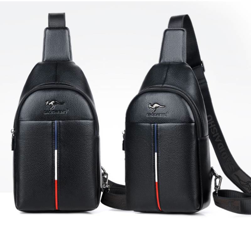 Men's Leather Sling Bag One Shoulder Backpack with USB Charging Port