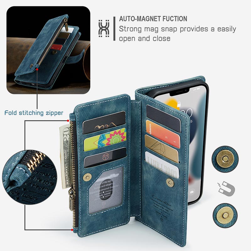 Retro Leather Phone Bag Wallet for iPhone Samsung with Coin Pocket