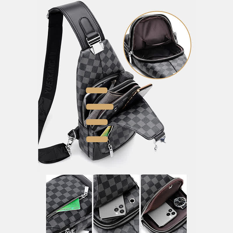 <Shipped within 24 hours> Double Layer PU Leather Sling Bag Plaid Crossbody Bag