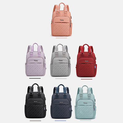 Lightweight Embossing Embroidery Backpack With USB Charging Port