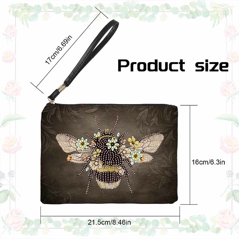 Diamond Coin Purse Zip Wallet DIY Bee Floral Diamond Wristlet Bag