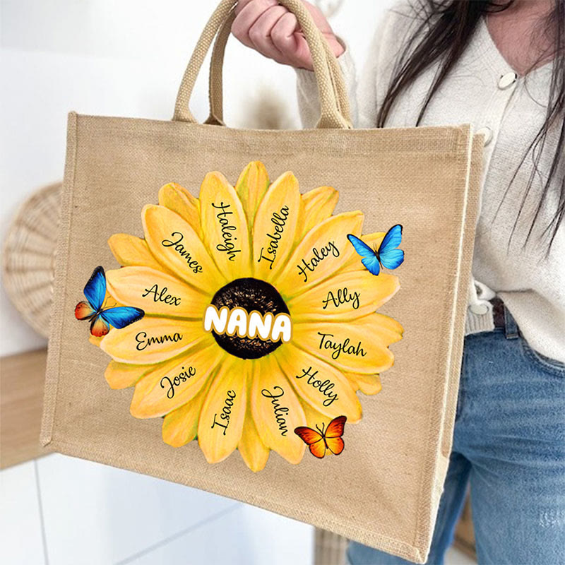 Custom Name Sunflower Tote Bag Large Shopping Travel Beach Handbag