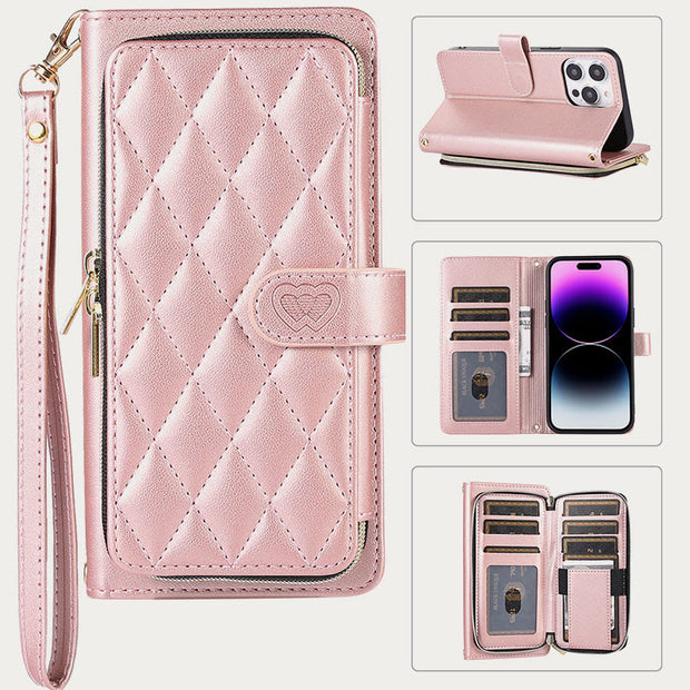 Zipper Wallet Phone Case Clutch for iPhone with Crossbody Strap Wrist Strap