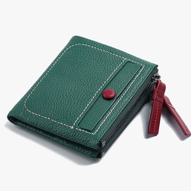 Double Zipper Short Wallet For Women Small Lightweight Purse