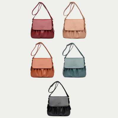 Leisure Crossbody Bag For Women Pleated Style Lightweight Leather Bag