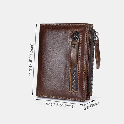 Men's Genuine Leather Bifold Wallet with Card Holder Double Zipper Pocket