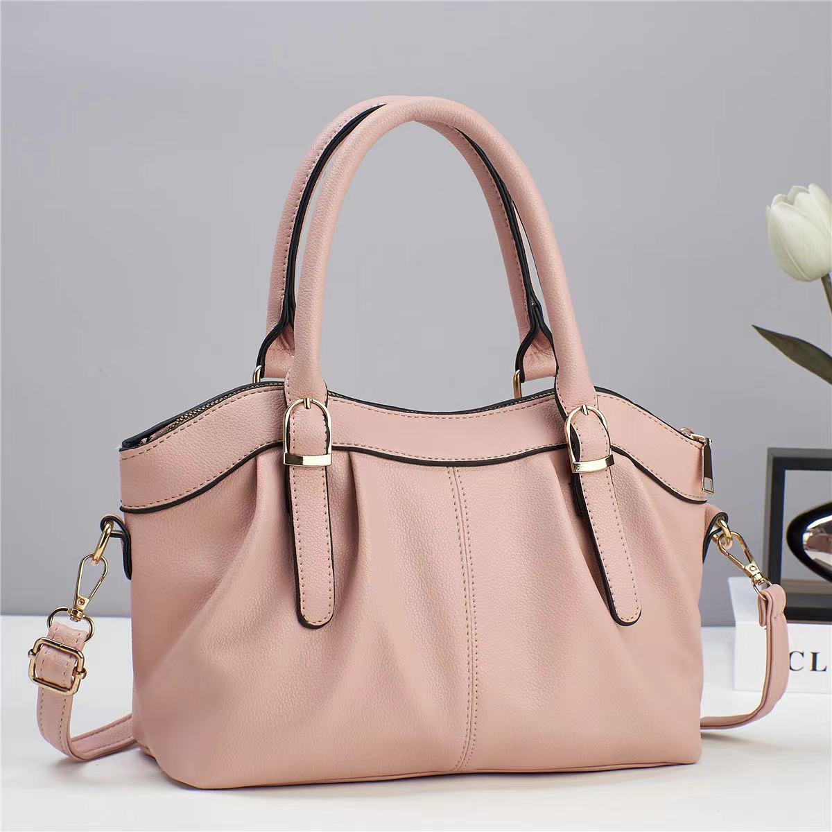 Plain Color Office Tote For Women Leather Top-Handle Bag